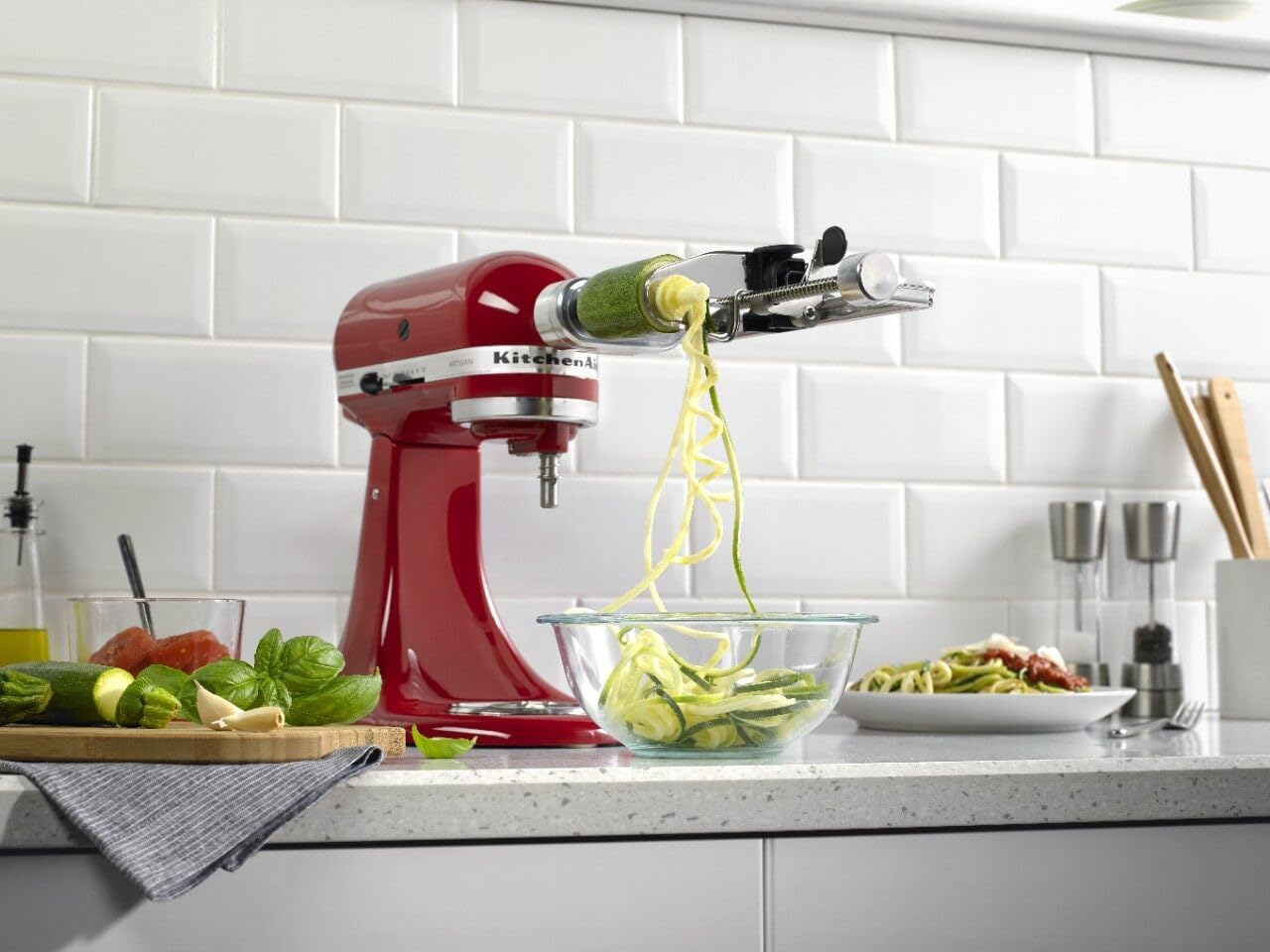 Fruit and Vegetable Spiralizer Attachment Stand Mixer. Polished Aluminum
