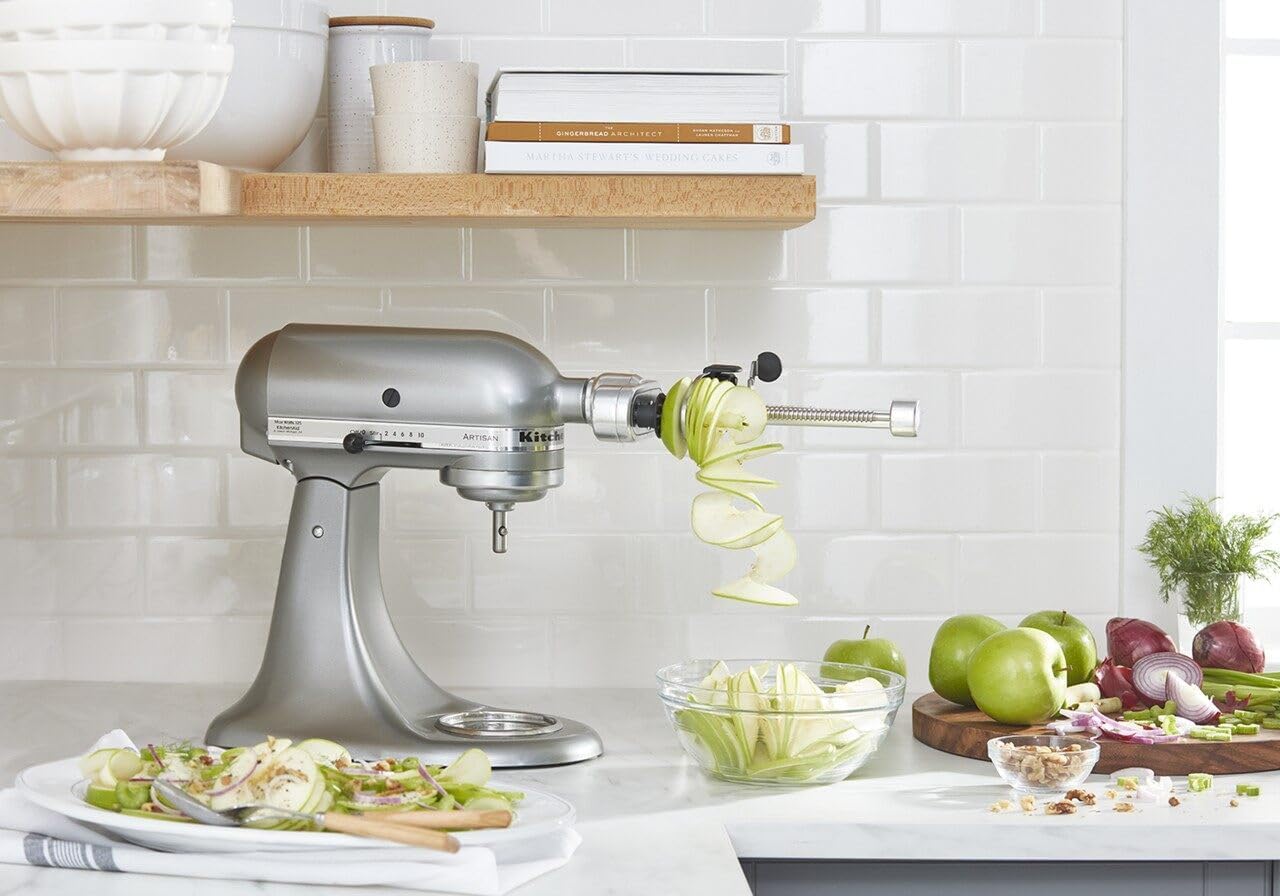 Fruit and Vegetable Spiralizer Attachment Stand Mixer. Polished Aluminum