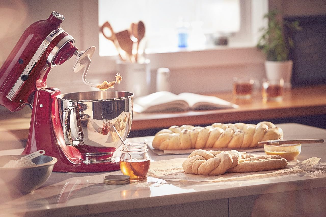 5-Qt Artisan Tilt-Head Stand Mixer with Pouring Shield & 3 Essential Attachments - Includes Dough Hook, Flat Beater, Wire Whip | KSM150PSER Heavy-Duty Kitchen Machine for Baking, Dough Kneading